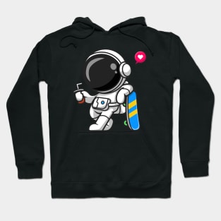 Cute Astronaut With Skateboard And Soda Cartoon Hoodie